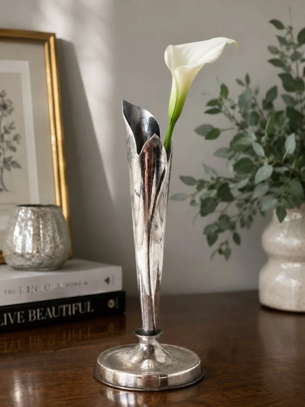 Vintage MCM Silverplate Calla Lily Bud Vase 7